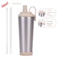 830ml silver insulated tumbler with beige lid and 1.2cm wide straw for boba tea - 830ml / Silver Style G - Milk Tea Lid (New Color)