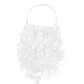 Detail of white artificial fiber Santa Claus beard with curly texture and elastic strap - Large Beard (80g)