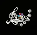 Silver treble clef brooch with colorful rhinestones and music notes on black background - Colorful Staff Silver (XD825314-2)