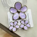 Purple plumeria hair claw clip set with gold metal trim for women on display - Gold-rimmed Five-petal Flower Purple Set With Clasp (including Card)