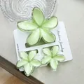 Three-piece light green frangipani flower hair claw clip set for elegant vacation styling - Green Set With Transparent Snap Closure (including Card)