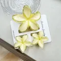 Plumeria hair claw clip set in yellow including one large and two small floral clips - Yellow Set With Transparent Snap Closure (including Card)