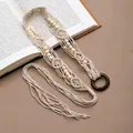 Bohemian handmade braided waist belt with beige cotton rope, wooden beads and fringe - Beige Wood Bead Ring Tassel (X492-8)