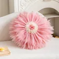 Princess style pink flower pillow cover with layered petals on a white sofa - Pink Water Lily 01 (Cover Only) / Diameter 50CM
