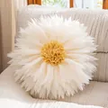 Floral pillow cover featuring cream petals and yellow center on a textured sofa - Beige Water Lily 02 (Cover Only) / Diameter 50CM
