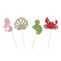 Glitter mermaid shell turtle and crab cupcake toppers for ocean birthday party - Ocean Animal Topper Set