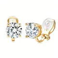 Clips d'oreilles dorés sans perçage avec zircone, coussinets en silicone et quatre griffes - Style Rond / Or-Rond