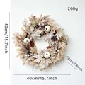 Autumn wreath with white pumpkins, maple leaves, and pine cones, 40cm diameter size - White Maple Leaf Pumpkin Wreath