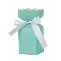 Mint green candy gift box with white satin ribbon and creative flower-shaped top design - Teal Blue
