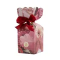 Pink floral wedding candy box with elegant red satin ribbon and petal-shaped top edge - Rose Petals
