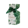 Green tropical leaf gift box with dark green ribbon and golden Thank You text - Forest Leaves