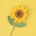 Handmade knitted sunflower in yellow and green yarn, perfect for gift decoration - Yellow-snow-five Seeded Sunflower Branch (double Leaves)