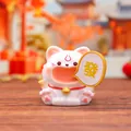 White lucky cat resin figurine tray with a golden bell and lucky Fa character - 3158 Nine-Tailed Fox / Extra Large Tray Display Series