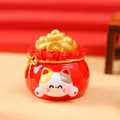 Lucky red fortune bag figurine with tricolor cat and gold ingots for home decor - Yellow Ear Fortune Bag / Extra Large Tray Display Series