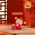 God of Wealth figurine in red robe with gold ingots and matching yellow gift box - Caishen Money Bag / Extra Large Tray Display Series