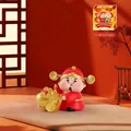 Cute Fortune God ornament in red robe holding golden money bag with gift box decor - Caishen Treasure Basin / Extra Large Tray Display Series