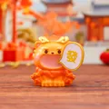 Orange dragon resin figurine holding a golden Fortune sign for Chinese New Year decor - 3158 Qilin Figure / Extra Large Tray Display Series