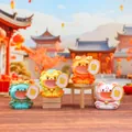 Set of four colorful Lucky Beast resin figurines with golden Prosperity character signs - 3158 Set of Four Auspicious Beasts / Extra Large Tray Display Series
