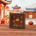 Square wood frame ornament with 3D golden money bag and Chinese lucky clouds design - 1188-51 Daily Golden Inflow / Extra Large Tray Display Series