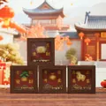 Set of 4 festive wooden miniature frames with gold koi and fortune symbols for home decor - 1188-51 Set of Four Wealth Frames / Extra Large Tray Display Series