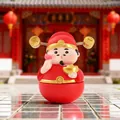 God of Wealth tumbler ornament in red and gold finish with a spring coin feature - 1081-21 Prosperous Wealth / Extra Large Tray Display Series
