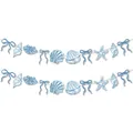 Ocean themed banner with blue seashells, starfish, and bows for wedding party decor - Blue Ocean Shell Banner (Set of 2)