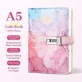 Pink and blue marble pattern A5 notebook with a secure silver combination lock - Pink / A5