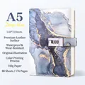 A5 deep blue marble pattern diary with digital combination lock and waterproof leather cover - Dark Blue / A5