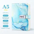 Blue marble A5 notebook with secure digital combination lock and premium leather cover - Sky Blue / A5