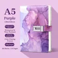 Purple marble A5 notebook with secure combination lock and waterproof leather cover - Purple / A5