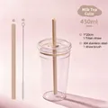 Milk tea colored 450ml Tritan straw cup with stainless steel cleaning brush set - 450ml / Milk Tea