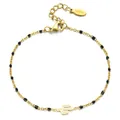 Bohemian gold stainless steel bracelet featuring black beads and a cactus charm pendant - Black