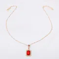 Elegant gold necklace set with rectangular red gemstone and crystal halo pendant - 3095 Red Necklace