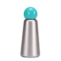 Insulated stainless steel water bottle in matte silver finish with bright green sphere lid - Green & Silver