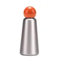 Matte silver stainless steel thermal bottle with a vibrant orange spherical lid - Orange & Silver