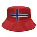 Red reversible cotton bucket hat featuring a Norwegian flag design for outdoor sun protection - Norway Red Canvas Flag Style