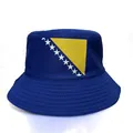 Navy blue reversible sun hat featuring Bosnia and Herzegovina flag embroidery - Dark Blue Bosnia Flag Print Style
