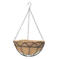 Hanging garden planter with black metal wire frame and natural coco fiber liner - New Half Moon Basket