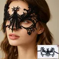 Gothic black lace masquerade mask with intricate spider web design for Halloween cosplay - Black (Model 036) / One Size