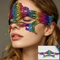 Rainbow lace masquerade mask with holographic gradient embroidery for Halloween party - 019 Color / One Size