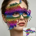 Rainbow gradient peacock lace masquerade mask for Halloween party and cosplay events - 032 Color / One Size