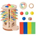 Montessori wooden puzzle toy set with colorful pegs, balls, and cylindrical tower frame - 4-Sided Rotation Stick Game 0.56kg