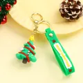 Green silicone Christmas tree keychain with Merry Christmas strap and gold metal clasp - Christmas Tree Style 2 (Gold Keychain)
