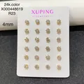 Set of 12 pairs 4mm mini zircon stud earrings with 24k gold plating on white card - 4mm / Six-Claw Style