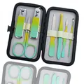 Set de manicura de 7 piezas en acero arcoíris con degradado amarillo-verde y estuche negro - Juego de 7 Piezas Amarillo-Verde Colorido