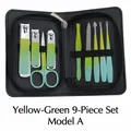 9-piece yellow-green stainless steel nail clipper grooming set in a black leather zip case - Yellow-green 9-piece Set Style A