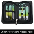 Personal care 9-piece manicure set in gradient yellow-green with black leather zipper case - Yellow-green 9-piece Set Style B