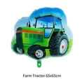 Farm tractor shaped foil balloon in green and blue for birthday party decor, 65x65cm - Farm Tractor