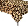 Detail showing high-quality animal leopard print disposable PEVA tablecloth with smooth drape - Leopard Style