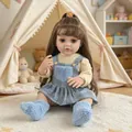 55cm lifelike reborn doll with curly brown hair, blue eyes and yellow checkered dress - Blue Plaid Overall Set Rooted Hair / Doll Clothes (Outfit Only)